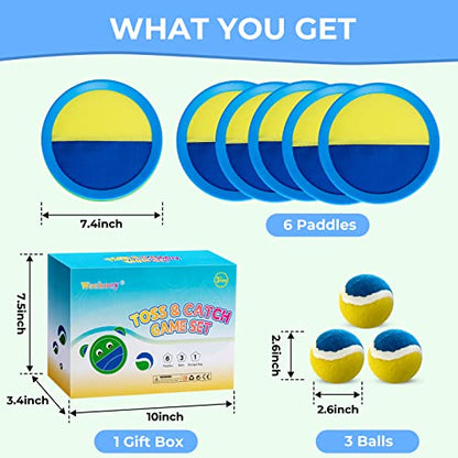 Weehoey Kids Toys - Outdoor Games for Kids, Toss and Catch Ball Set with 6 Paddles 3 Balls, Toys for 3 4 5 6 7 8+ Year Old Boys Girls Christmas Birthday Gifts (Light Blue) - color: Light Blue