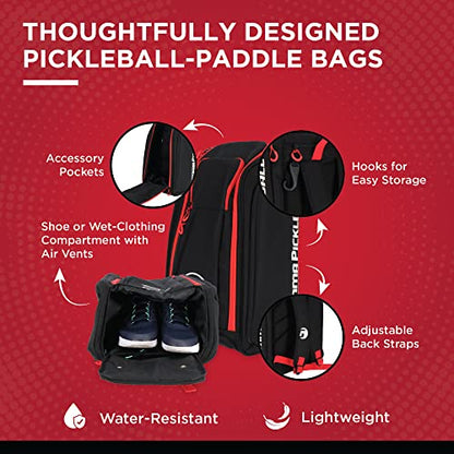 Gamma Sports Tour Backpack, Water-Resistant Pickleball Bag for Pickleball Paddles, Gear, and Clothes, Black