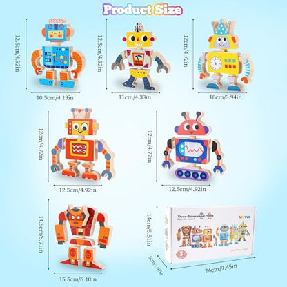 Wooden Robot Building Blocks Toys, STEM Montessori Preschool Toys for 3+ Year Old Toddlers, 35 Pcs Snap Together Take Apart Toy Playset for Kids Ages 3-5, Boys Girls Christmas Birthday Gifts