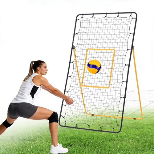 OLIXIS 7x4 ft Volleyball Rebounder Net - Multi Sport Bounce Back Training Equipment with Travel Bag, 5 Adjustable Angles for Outdoor Indoor Practice, Spiking, Bumping, Volleying - color: BLACK&YELLOW