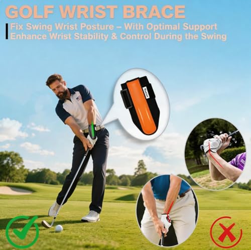 Golf Wrist Brace & Golf Swing Trainer Aid - Ambidextrous Hinge Training Support with Medical-Grade Splint, Post-Injury Recovery & Swing Correction for Men Women