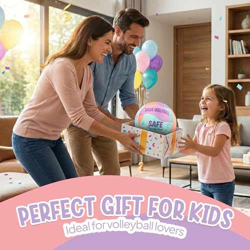 SAGA Indoor Volleyball for Girls & Boys – Super Soft Volleyball for Indoor Practice - Safe and Silent Volleyball with Pump, Ideal for in House and Volleyballs Gifts