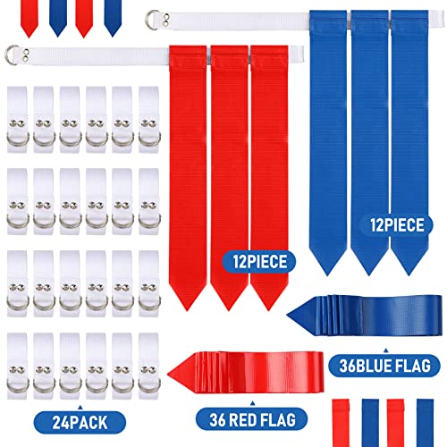 Macarrie 24 Player Flag Football Belts Set, Adjustable Football Training Equipment with 3 Flags Per Belt with 36 Red & 36 Blue Flags for Kids Youth Adults Flag Games Practice