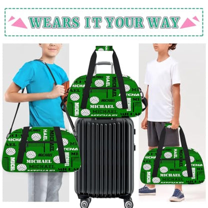 Custom Volleyball Gym Bag Duffel Bag for Women Men, Personalized Name Sport Bag Overnight Bags Customized Travel Weekender Bag, Dark Green - color: Dark Green