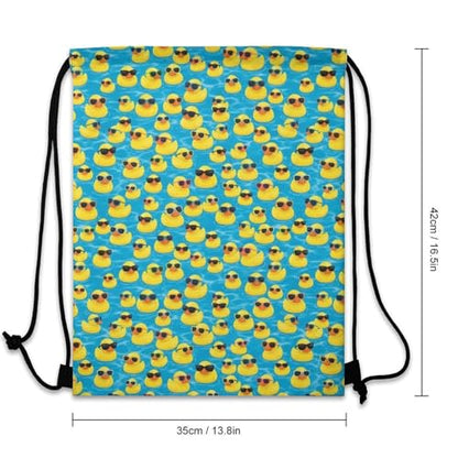 Drawstring Backpack Gym Sackpack Lightweight Waterproof String Bag for Sports Travel Yoga Beach Swimming, Men Women Unisex, Cute Rubber Yellow Ducks With Sunglasses Bags - color: Picture (505)