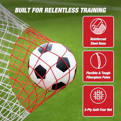 WARMOUNTS 2-in-1 Soccer Rebounder Net, 6x4.7ft Dual-Sided Soccer Trainer for Shooting & Passing Practice, Portable Soccer Kickback Net with Metal Stakes & Carry Bag for Kids/Adults