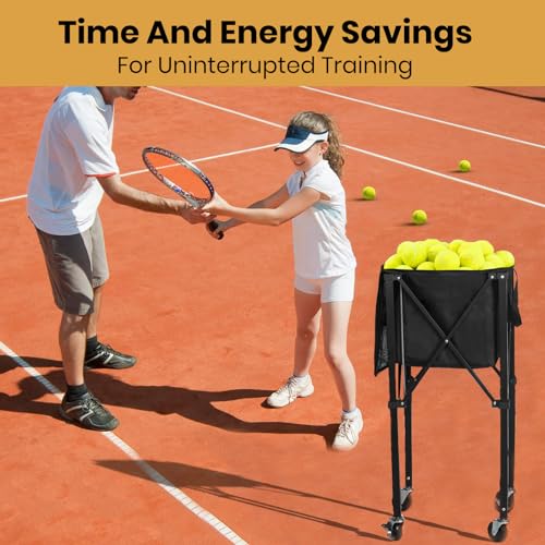 Tennis Ball Hopper Pickleball Removable Waterproof Basket with Carry Bag, Wheel Locks for Tennis Coaches Players Schools Clubs, Tennis Court Equipment/Accessory (165 Balls Capacity)