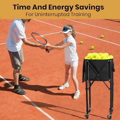 Tennis Ball Hopper Pickleball Removable Waterproof Basket with Carry Bag, Wheel Locks for Tennis Coaches Players Schools Clubs, Tennis Court Equipment/Accessory (165 Balls Capacity)
