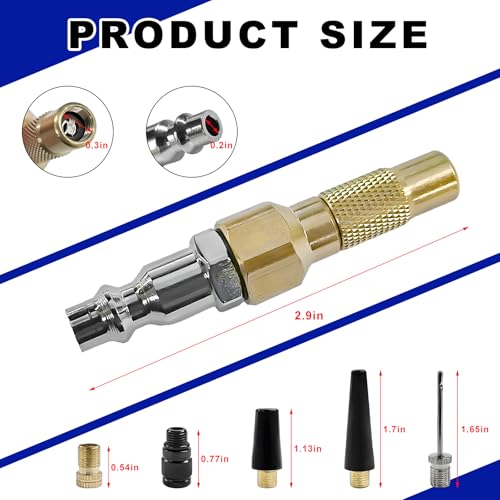 7PCS Heavy Duty Brass Air Nozzle with Quick Connector, Screw On Tire Inflator Chuck Air Needle w/Adapters, No Break Ball Needle Twist-on Chucks for Tire Inflator Gauge Compressor