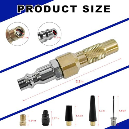 7PCS Heavy Duty Brass Air Nozzle with Quick Connector, Screw On Tire Inflator Chuck Air Needle w/Adapters, No Break Ball Needle Twist-on Chucks for Tire Inflator Gauge Compressor