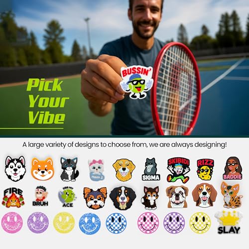 Tennis Racket Dampener - Cute Designs - Vibration & Noise-Reducing Tennis Shock Absorber for Racquets - Secure, Easy-Install Accessories for Players of All Levels