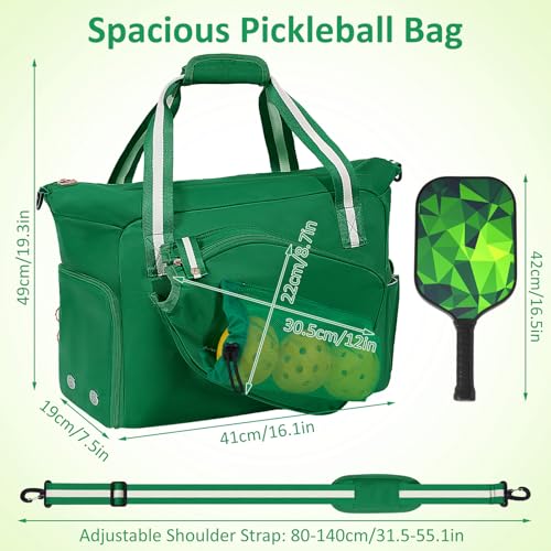 Pickleball Bag for Women Men,Pickleball Tote Bag with Shoe Compartment - color: Green
