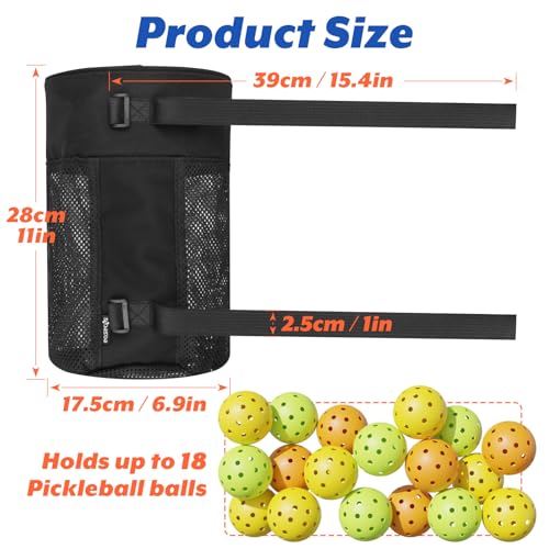 Pickleball Ball Holder Foldable Storage Mesh Bag for Pickleball Net Post, Large Storage Hanging Bag with Strap for Holding 18 Balls
