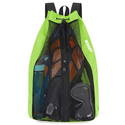 WANDF Swim Bag Mesh Drawstring Backpack Beach Backpack for Swimming, Gym, and Workout Gear - color: Fluorescence Green
