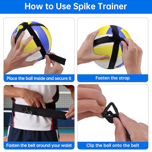 Volleyball Spike Trainer – Removable Solo Spike Practice Kit with Adjustable Handle and Metal Hook, Hitting Trainer for Beginners to Learn Serving and Spiking Skills, Home Backyard Training