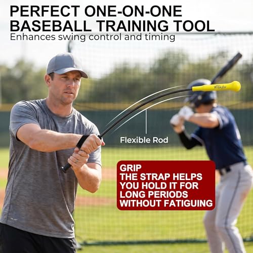54" Baseball Hitting Stick Training Aid: Realistic Stitch Batting Trainer for Softball & Baseball Swing Mechanics - Improving Hand-Eye Coordination - High-Durability Grip Handle