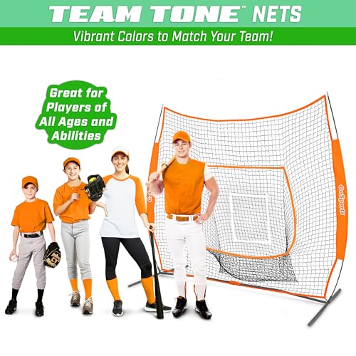GoSports 7 x 7 ft Baseball & Softball Nets - Available in Team Colors - Batting & Pitching Net with Strike Zone - color: Orange