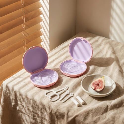 2 Pack Retainer Case, Compatible with Invisalign, Slim Aligner Case with Removal Tool, Aligner Seaters & Brush, Pocket Size Secure Magnetic Closure for Travel - Pink & Lavender - color: 2 Pack - Pink & Lavender