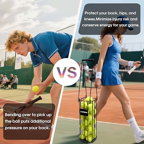 Tennis Ball Hopper Basket Pickleball Picker Upper Pickleball Ball Basket Pickup Hopper Retriever Collector for Balls for Easy Picking Metal Durable Portable Large Capacity Coaches Training