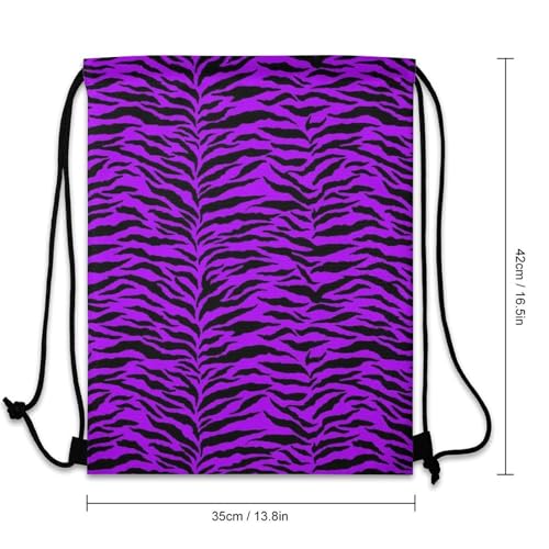 Theft Proof Drawstring Backpack Cinch Sack Water Resistant for Travel Camping Sports Equipment Men Women, Animal Purple Tiger Stripes Art Bags - color: Picture (376)