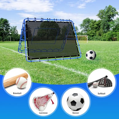 Volleyball Baseball Rebounder Net, Softball Rebounder Pitchback Net Quick Adjustments, Quick Adjustments Lacrosse Bounce Back Practice Equipment, Ideal for Outdoor Indoor and Backyard Training - size: 5FTx4FT, style: Dual-Sided Multi-Sport Rebounder