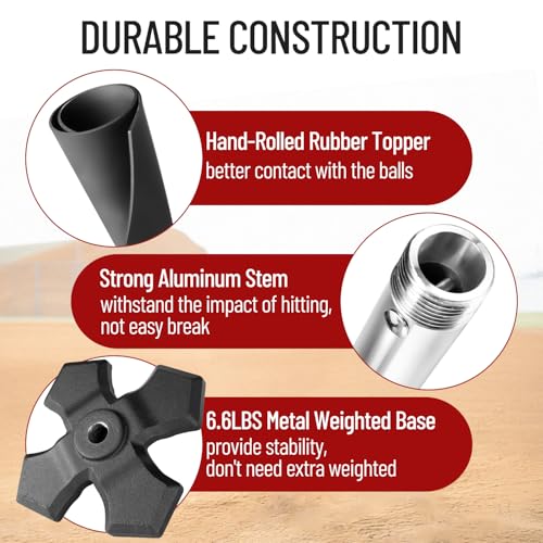 Portable Hitting Tee for Baseball/Softball,Height Adjustable from 25-37 inch,Easy Carry Premium Baseball Tee with Rubber Top,Metal Base Batting Tee for Accuracy,Power,Softball Tee For All Palyers