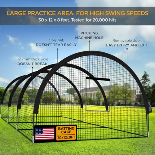 ZivPlay Baseball Batting Cage Net Batting Cages for Backyard Portable Pop Up Cage for Baseball and Softball with Pitching Machine Hole and Detachable Door (30ftx12ftx8ft) - size: 30ftx12ftx8ft