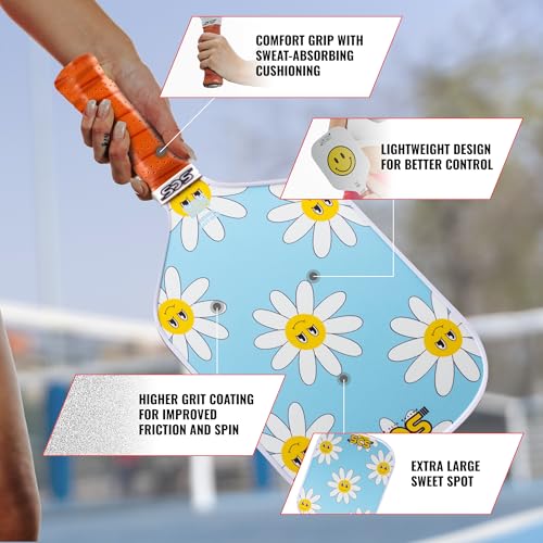 SCS Carbon Fiber Pickleball Paddle – USAPA Approved 2024 – Lightweight, Enhanced Spin, Sure-Grip Handle – Evo-Lite Series for Intermediate Players - color: Joyful Petal