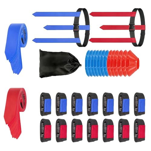 Complete Waist Flag Equipment with 10 Belts 30 Colorful Markers and 6 Disc Cones Suitable for All Ages Thin Football Practice - color: 14 Players