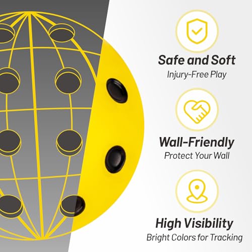 Silent Pickleball Balls - Quiet Practice for Indoor & Outdoor | Pro Foam, 40 Holes | Real Feel Like Traditional Pickleballs | USAPA Standard Bounce | 4-Pack + Bonus Mesh Bag - color: Yellow(Black Dots)