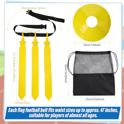 Wettarn 10/16 Player Flag Football Belts Adjustable Flag Football Set with Cones Bag for Youth Adults Kids Training Sport - color: Blue, Yellow
