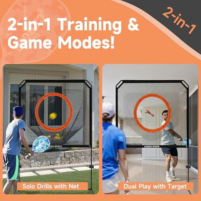 Indoor Paddle Game with Net – All in One Outdoor & Indoor Set with Removable Target and Ball Catch Net– Combines Pickleball, Badminton Tennis for Family or Solo Fun