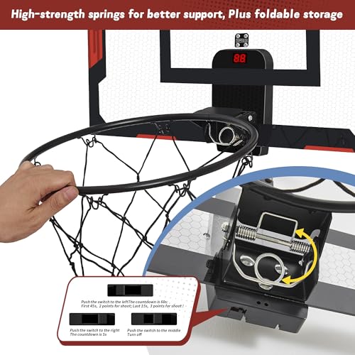 24 X 16 Inch Large Indoor Basketball Hoop for Kids Teens Adults, Over The Door Basketball Hoops with Electronic Scoreboard, Basketball Toys Birthday Gifts for Boys Girls