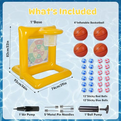TicTac Shot Pool Toys Games for Kids & Adults, 2-in-1 Pool Basketball Hoop & Dart Target, Family Pool Party Games with Multiple Balls - Yellow
