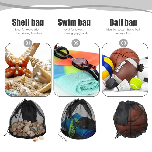 Single Mesh Ball Bag with Zipper Pocket Ball Storage Bags with Double Hook Portable Drawstring Sling Back Bag for Carrying Basketball Football Volleyball Soccer Rugby, Fits All Kinds of Backpacks