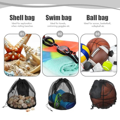 Single Mesh Ball Bag with Zipper Pocket Ball Storage Bags with Double Hook Portable Drawstring Sling Back Bag for Carrying Basketball Football Volleyball Soccer Rugby, Fits All Kinds of Backpacks