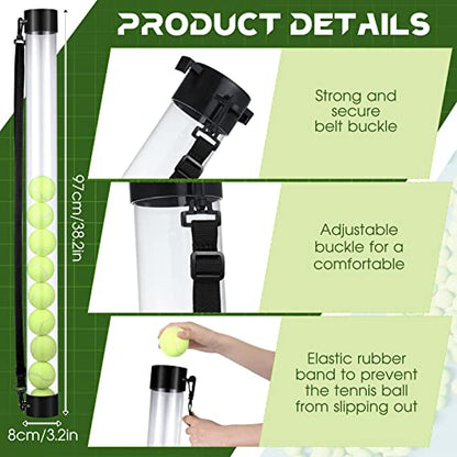 Lenwen 2 Pack Tennis Ball Tube Pickup, Fits 15 Tennis Ball with Shoulder Strap, Lightweight Collector Holder Picker Grabber Retriever Tube Carrier for Players, Coaches & Instructors - color: Clear