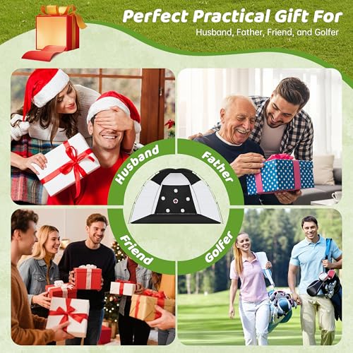 Golf Net, 10x7ft Practice Net with Heavy Tri-Turf Mat, All-in-One Multiple Target Golf Hitting Net, Outdoor Indoor Driving Chipping Training with Target/Mat/Balls/Tee/Bag, Gift for Enthusiasts