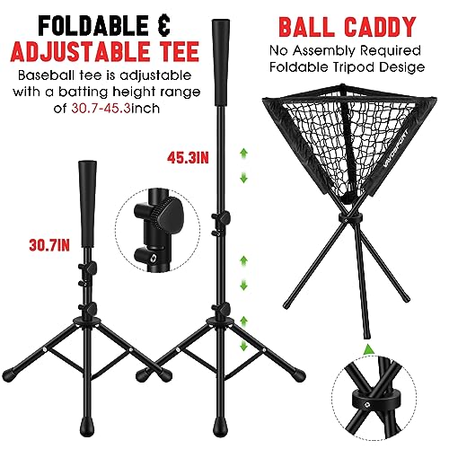 VAVOSPORT 7x7' Baseball Net Set - Portable Softball & Baseball Net, Batting Tee, Ball Caddy, Strike Zone, Training Equipment for Youth Practice