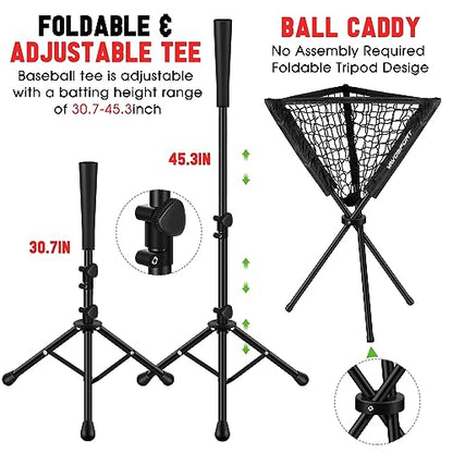 VAVOSPORT 7x7' Baseball Net Set - Portable Softball & Baseball Net, Batting Tee, Ball Caddy, Strike Zone, Training Equipment for Youth Practice