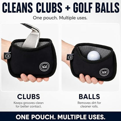 Golf Club and Ball Cleaner for Golf Bag, Clip-On Club and Ball Cleaner Pouch with Waffle Towel Interior, Wet Inside Dry Outside, Club and Ball Cleaner for Golf Bag Use On Course