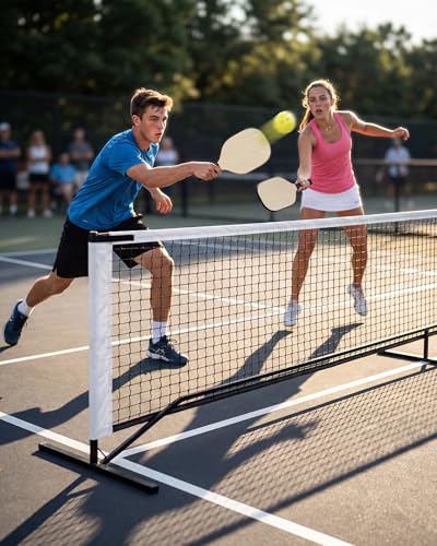 Outdoor Pickleball Net System – 22FT Regulation Net for Driveway with Heavy Duty Metal Frame, 4 Paddles, 4 Outdoor Balls & Carry Bag, Weather Resistant, Portable for Backyard, Park, Beach & Camping