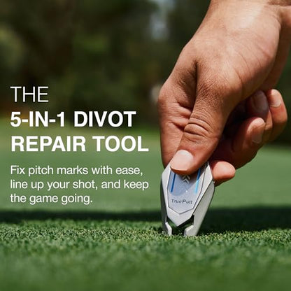 Ghost Golf Divot Tool - 5-in-1 Divot Repair Tool & Ball Marker Alignment Aid - Fix Pitch Marks on The Green - Club Rest & Groove Cleaner - Golf Equipment for Men & Women - color: Silver