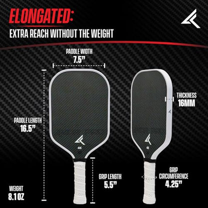 4KOR PRO Edition Carbon Fiber Pickleball Paddle – USAPA Approved 16mm Elongated Paddle – Lightweight Composite Professional Pickleball Racket for Adults with Replacement Grip Tape and Storage Case