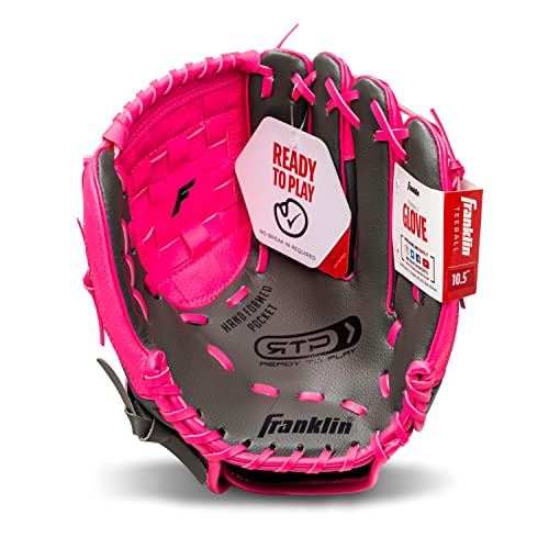 Franklin Sports RTP Kids Baseball Gloves - Child's Teeball Glove + Ball Set - Boys + Girls Mitt Set - Kids + Toddler - Right Hand Throw - 10.5" - Pink
