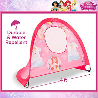 Disney Princess Pop Up Soccer Goal, 4 ft Kids Outdoor Pop Up Goal Featuring Ariel, Belle, Cinderella, and Aurora, Pink