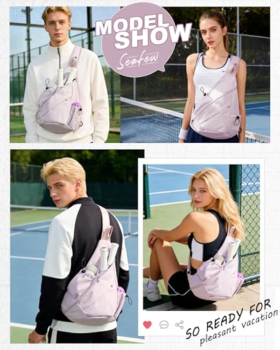 SEAFEW Sports Pickleball Bag, Waterproof Crossbody Backpack for Pickleball, Tennis, Racketball, and Travel for Men and Women, Purple - color: A1-purple
