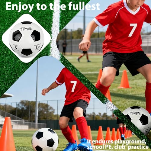 Soccer Ball Size 3 with Pump Needle, Size 3 Trainning Classic White Black Thicker PU Tight Weaved Suitable for Youth Boy League Game Trainning - color: White+Black
