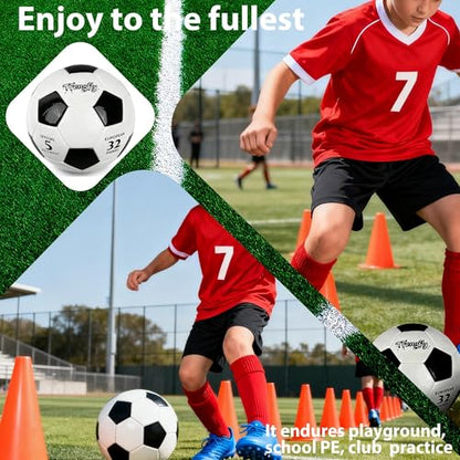 Soccer Ball Size 3 with Pump Needle, Size 3 Trainning Classic White Black Thicker PU Tight Weaved Suitable for Youth Boy League Game Trainning - color: White+Black