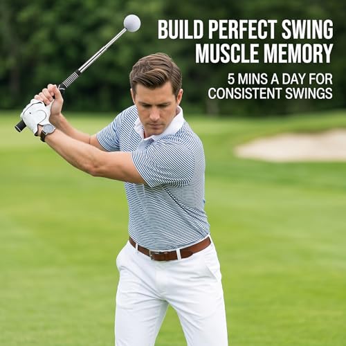 Retractable Golf Swing Trainer and Grip Trainer, Warm Up Swing Aid with Flexible Head, Includes Arm Band, Grip Correction & Swing Click Feedback, Gifts for Beginners and Advanced Golfers